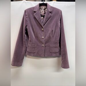 Elie Tahari Velvet Blazer Jacket Sz L Top Stitching Silk Lining Lilac Luxury